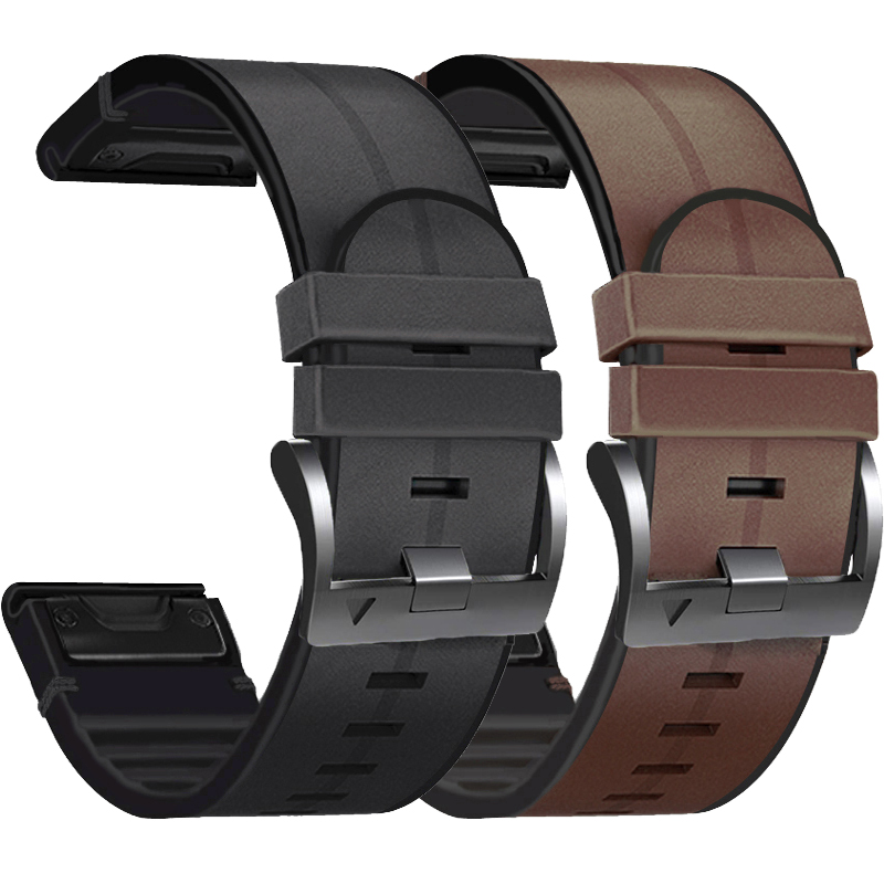 Silicone Watch Band 22Mm - 22mm 26mm クイックフィット レザー+シリコンストラップ Garmin Fenix