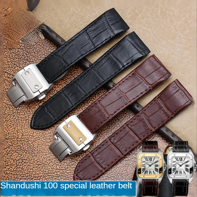 Cartier Watch Tank - 本革時計バンドカルティエサントス 100 時計バンド男性女性サントス接着剤ヘッドベルト折りたたみ時計ストラップ 23 ミリメートル