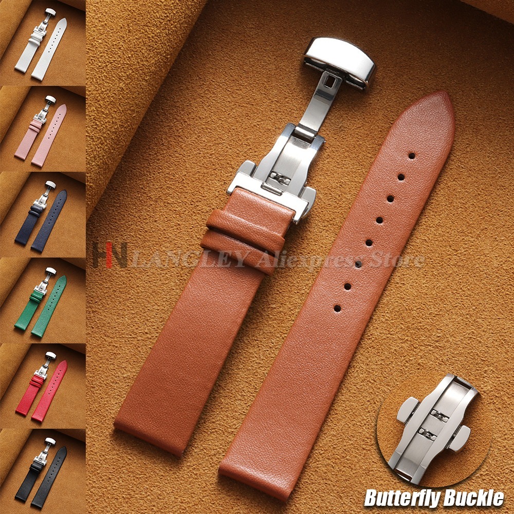 Suede Strap Watch - 12/14/16/18/19/20/21/22 ミリメートルカーフスキン時計バンド超薄型本革ストラップバタフライバックル男性女性用時計アクセサリー