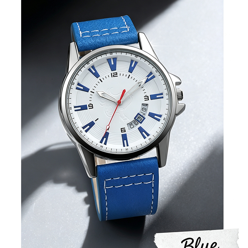 Leather Watch Band Men - メンズ 学生用 クォーツ腕時計 30M防水 PUレザーストラップ カレンダー日付表示