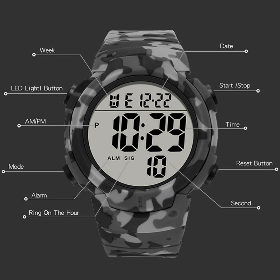 サイヌーク-メンズ防水LED腕時計,カモフラージュ電子腕時計 - Canvas Strap Watch のレビューと価格
