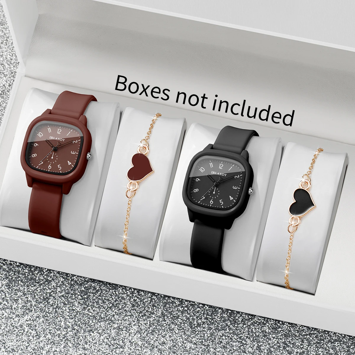 4点セット ファッション スクエア型 女性用 クォーツ時計  - Silicone Band Women のレビューと価格