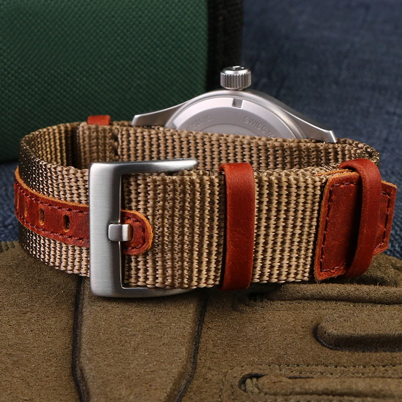 ミリタリースポーツストラップ,ナイロン,キャンバス,20mm - Suede Strap Watch のレビューと価格