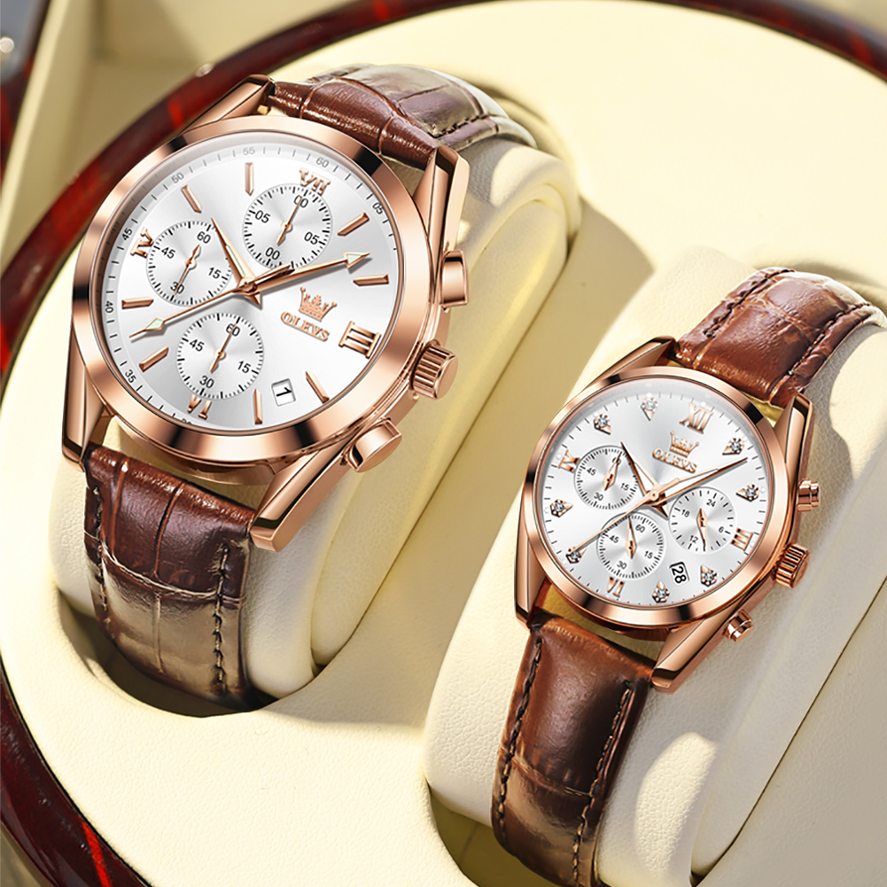 Olevs-男性と女性のための防水カップル時計、クォーツ腕時 - Leather Watch Band Men のレビューと価格