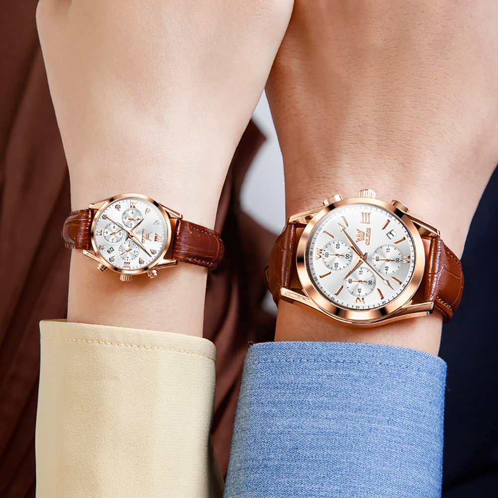 Olevs-男性と女性のための防水カップル時計、クォーツ腕時 - Leather Watch Band Men のレビューと価格