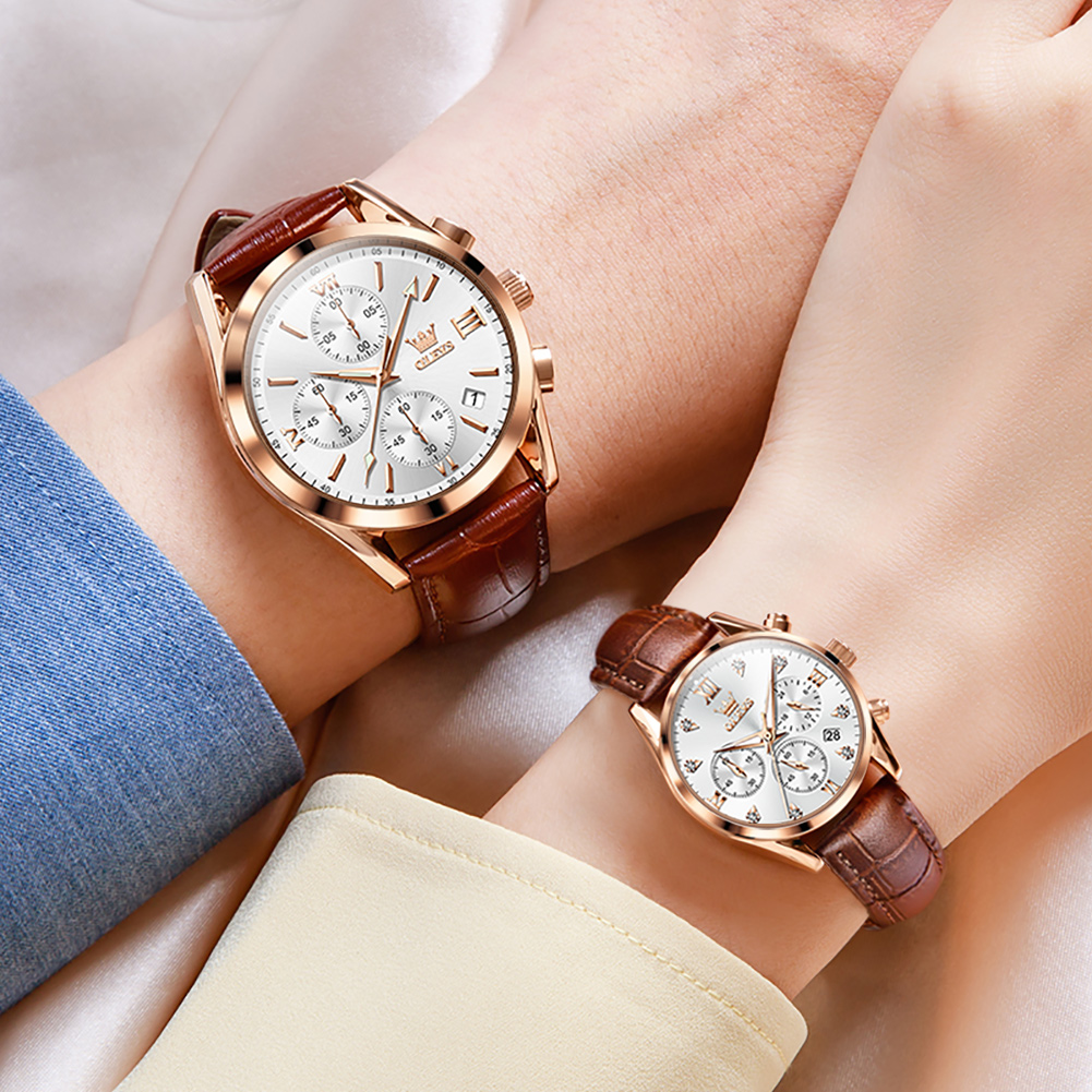 Olevs-男性と女性のための防水カップル時計、クォーツ腕時 - Leather Watch Band Men のレビューと価格