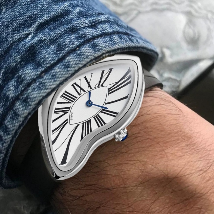 シュルレアリスムアートメルティングクロックウォッチユニークな - Leather Watch Band Men のレビューと価格