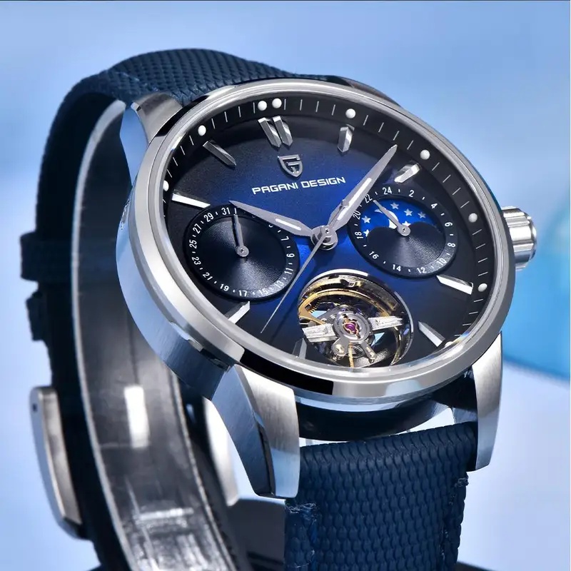 高級メンズ自動巻き腕時計 PD‑YS021 ムーンフェイズカ - Canvas Strap Watch のレビューと価格