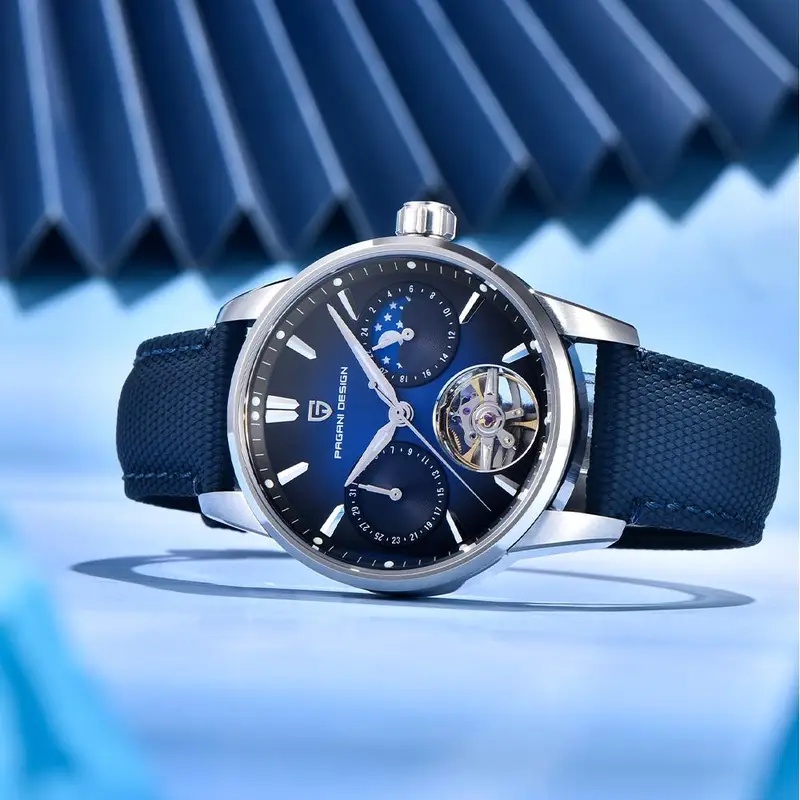高級メンズ自動巻き腕時計 PD‑YS021 ムーンフェイズカ - Canvas Strap Watch のレビューと価格