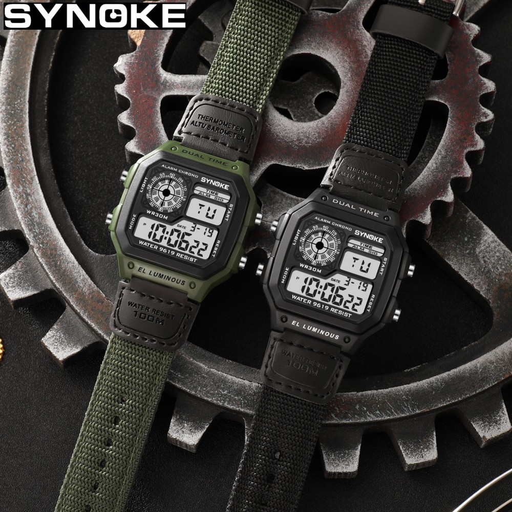 Synoke-男性用ミリタリーデジタルウォッチ,レトロナイロ - Canvas Strap Watch のレビューと価格
