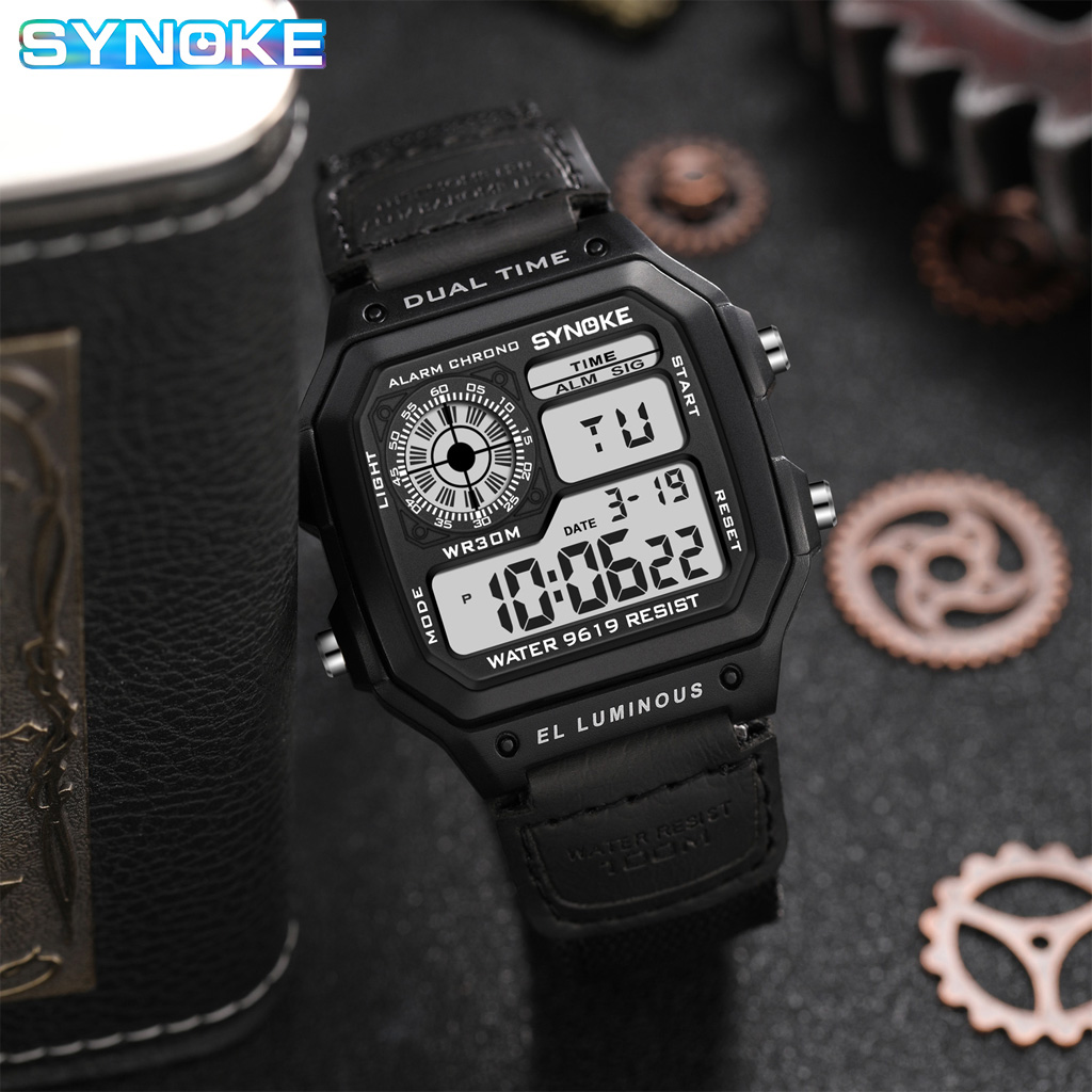 Synoke-男性用ミリタリーデジタルウォッチ,レトロナイロ - Canvas Strap Watch のレビューと価格