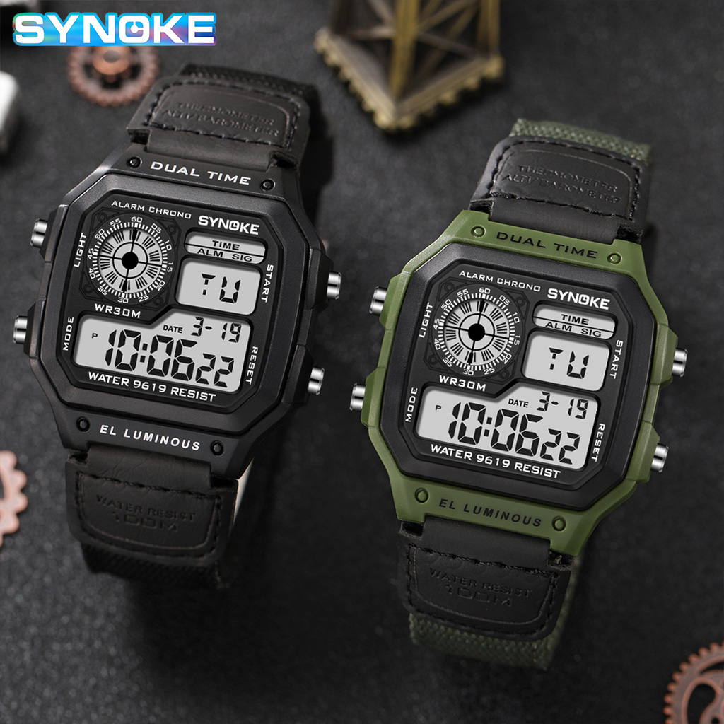 Synoke-男性用ミリタリーデジタルウォッチ,レトロナイロ - Canvas Strap Watch のレビューと価格