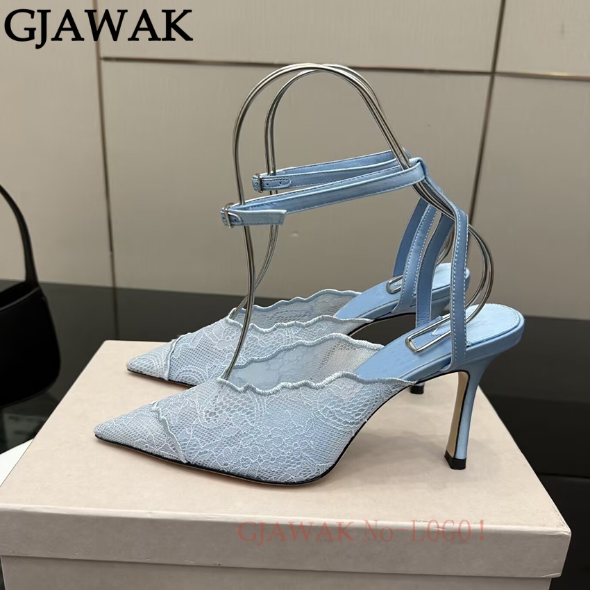 薄型ハイヒールの靴女性ポインテッドトゥパンプスメッシュメタル - Mesh Strap Metal のレビューと価格